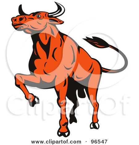 Royalty-Free (RF) Clipart Illustration of a Proud Muscular Orange Bull by patrimonio