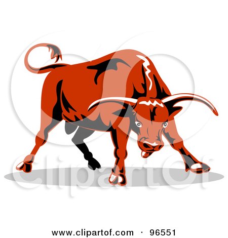 Royalty-Free (RF) Clipart Illustration of a Tough And Aggressive Orange Bull Preparing To Charge by patrimonio