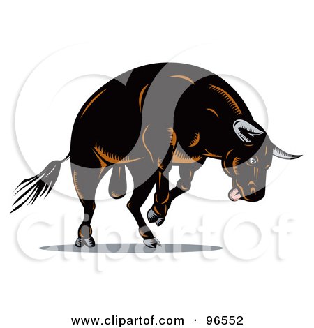 Royalty-Free (RF) Clipart Illustration of a Jumping Black Bull by patrimonio
