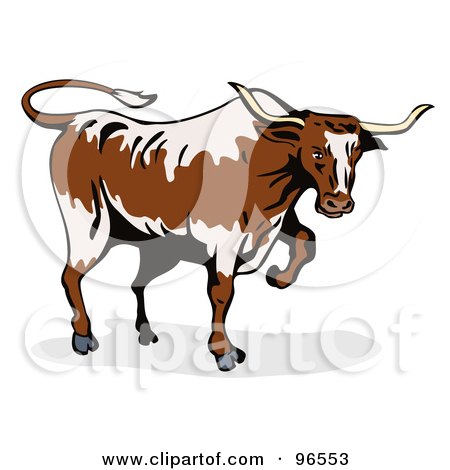 Royalty-Free (RF) Clipart Illustration of a Walking Texas Bull by patrimonio