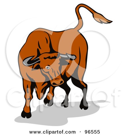 Royalty-Free (RF) Clipart Illustration of a Brown Bull Kicking On Leg Back by patrimonio