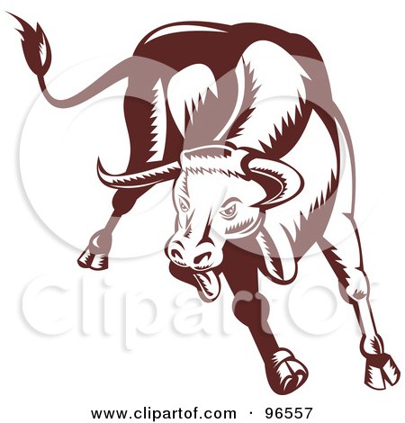 Royalty-Free (RF) Clipart Illustration of a Brown Charging And Jumping Bull by patrimonio