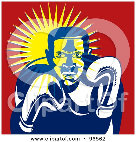Royalty-Free (RF) Clipart Illustration of an Aggressive Boxer Holding Up His Gloves by patrimonio