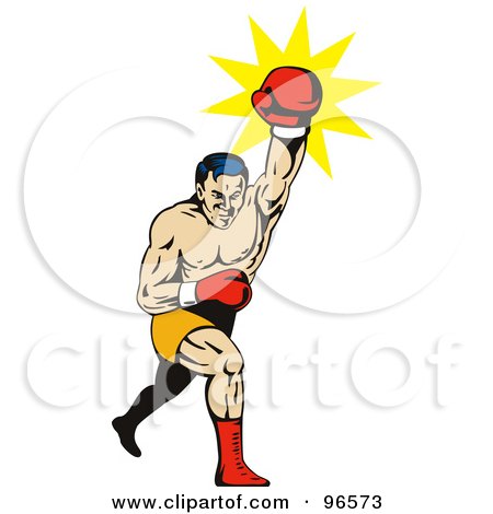 Royalty-Free (RF) Clipart Illustration of a Strong Boxer Lunging And Punching by patrimonio
