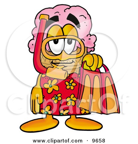 Clipart Picture of an Ice Cream Cone Mascot Cartoon Character in Orange and Red Snorkel Gear by Mascot Junction