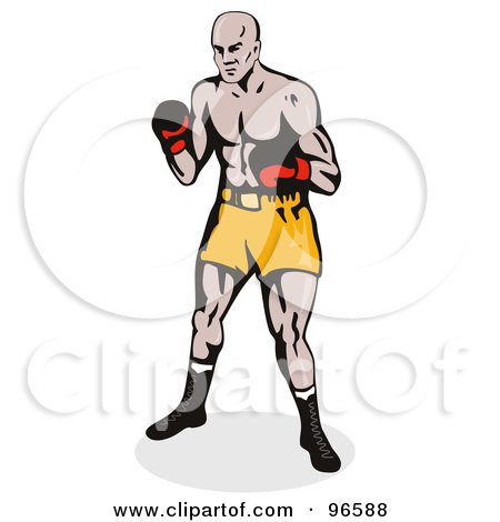 Royalty-Free (RF) Clipart Illustration of a Boxer Wearing Red Gloves And Orange Shorts by patrimonio