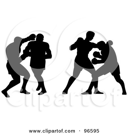 Royalty-Free (RF) Clipart Illustration of Silhouetted Boxers Fighting by patrimonio