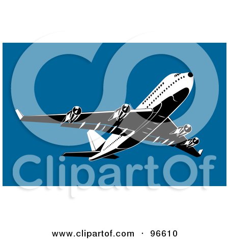 Royalty-Free (RF) Clipart Illustration of a Commercial Airplane In Flight - 1 by patrimonio