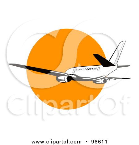 Royalty-Free (RF) Clipart Illustration of a Commercial Airplane In Flight - 2 by patrimonio