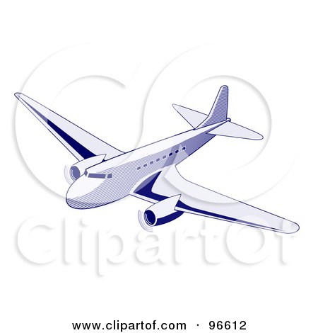 Royalty-Free (RF) Clipart Illustration of a Commercial Airplane In Flight - 3 by patrimonio