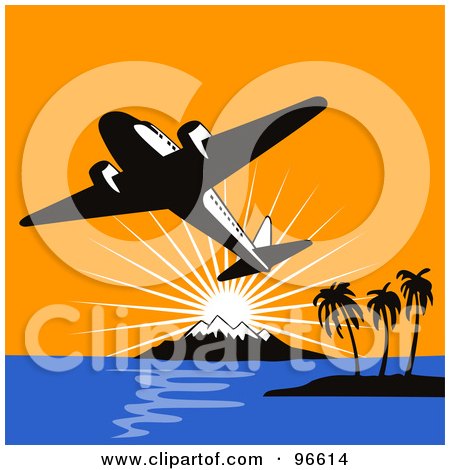 Royalty-Free (RF) Clipart Illustration of a Commercial Airplane In Flight - 5 by patrimonio