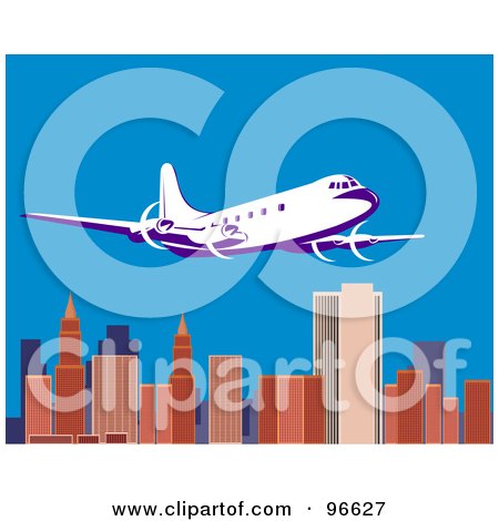 Royalty-Free (RF) Clipart Illustration of a Commercial Airplane In Flight - 18 by patrimonio