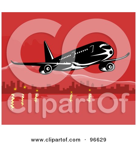 Royalty-Free (RF) Clipart Illustration of a Commercial Airplane In Flight - 19 by patrimonio