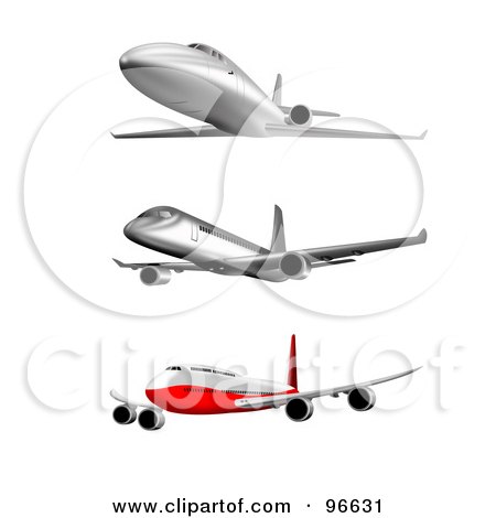 Royalty-Free (RF) Clipart Illustration of a Digital Collage Of Three Commercial Airplanes And Jets by patrimonio