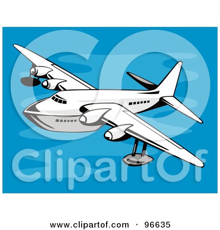 Royalty-Free (RF) Clipart Illustration of a Commercial Airplane In Flight - 23 by patrimonio