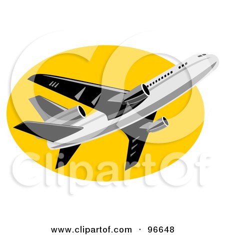 Royalty-Free (RF) Clipart Illustration of a Commercial Airplane In Flight - 35 by patrimonio