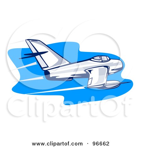 Royalty-Free (RF) Clipart Illustration of a Fast Airplane Flying Over Blue by patrimonio