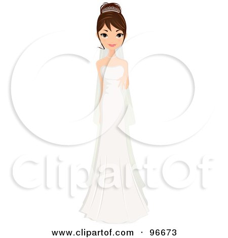 Royalty-Free (RF) Clipart Illustration of a Beautiful Brunette Bride In Her Gown, Presenting Her Wedding Ring by Melisende Vector