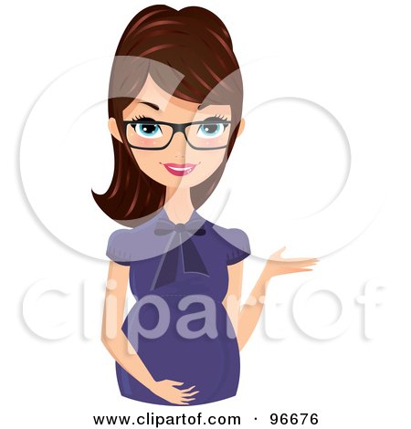Royalty-Free (RF) Clipart Illustration of a Brunette Pregnant Woman In A Purple Blouse And Glasses by Melisende Vector