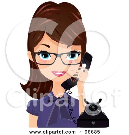 Royalty-Free (RF) Clipart Illustration of a Pretty Receptionist Wearing Glasses And Holding A Black Phone by Melisende Vector
