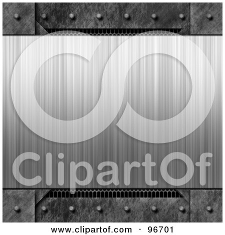 Royalty-Free (RF) Clipart Illustration of a Brushed Metal Plate Over A Riveted Background by Arena Creative