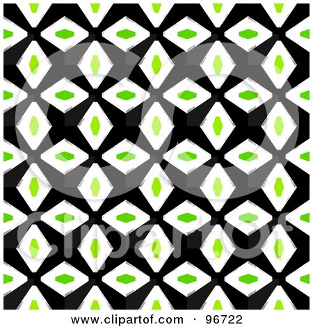 Royalty-Free (RF) Clipart Illustration of a Geometric Green, White And Black Diamond Patterned Background by Arena Creative