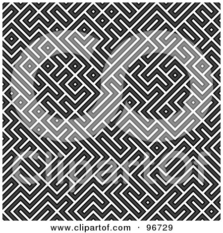 Royalty-Free (RF) Clipart Illustration of a Seamless Black And White Geometric Maze Background by Arena Creative