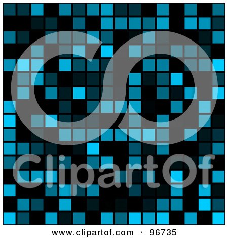 Royalty-Free (RF) Clipart Illustration of a Seamless Background Of Blue And Black Pixel Tiles by Arena Creative