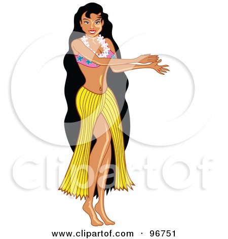 Royalty-Free (RF) Clipart Illustration of a Hula Girl In A Yellow Skirt, Waving Her Arms by Andy Nortnik