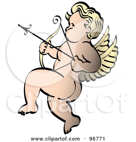 Royalty-Free (RF) Clipart Illustration of a Shooting Cupid Tattoo Design by Andy Nortnik