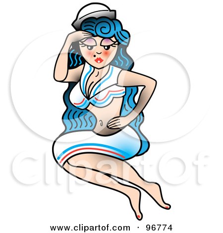 Royalty-Free (RF) Clipart Illustration of a Sexy Sailor Woman Pinup Tattoo Design by Andy Nortnik