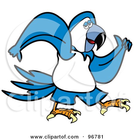 Royalty-Free (RF) Clipart Illustration of a Blue Parrot Walking And Swinging His Arms by Andy Nortnik