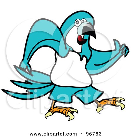 Royalty-Free (RF) Clipart Illustration of a Turquoise Parrot Walking And Swinging His Arms by Andy Nortnik