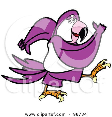 Royalty-Free (RF) Clipart Illustration of a Purple Parrot Walking And Swinging His Arms by Andy Nortnik