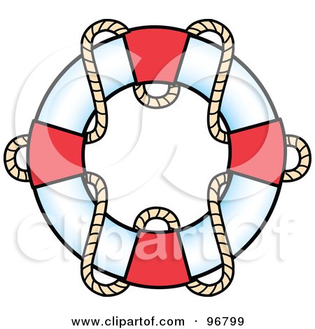 Royalty-Free (RF) Clipart Illustration of a Red And White Life Preserver Ring With A Rope by Andy Nortnik