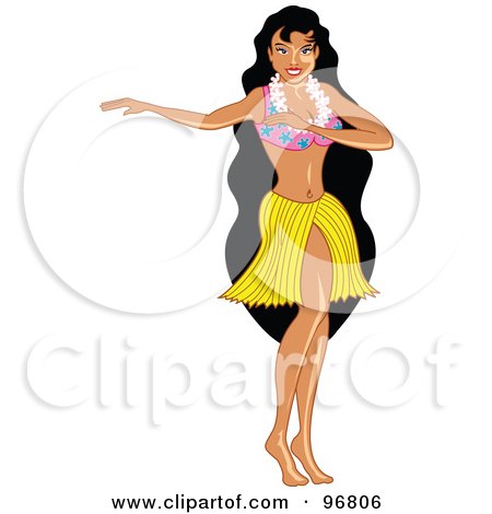 Royalty-Free (RF) Clipart Illustration of a Pretty Hula Girl Dancing In A Short Yellow Skirt by Andy Nortnik