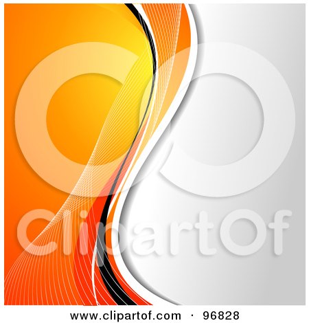 Royalty-Free (RF) Clipart Illustration of Mesh Waves And Lines Curving And Dividing An Orange And White Background by KJ Pargeter