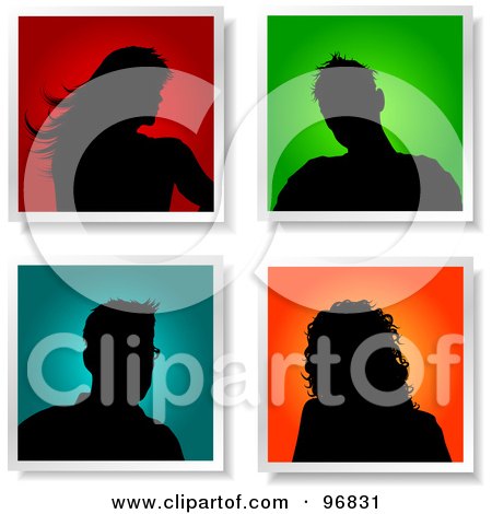 Royalty-Free (RF) Clipart Illustration of a Digital Collage Of Four Silhouetted Male And Female Avatars by KJ Pargeter