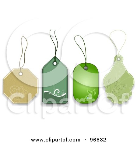 Royalty-Free (RF) Clipart Illustration of a Digital Collage Of Floral And Eco Sales Tag Designs With Shadows by KJ Pargeter