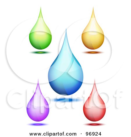 Royalty-Free (RF) Clipart Illustration of a Digital Collage Of Five Shiny Water Droplets With Shadows by MilsiArt