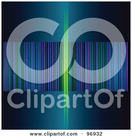 Royalty-Free (RF) Clipart Illustration of an Abstract Futuristic Background Of A Green Light Centered Over A Strip Of Colors On Blue by Pushkin