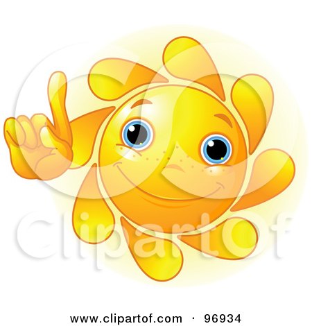 Royalty-Free (RF) Clipart Illustration of a Cute Sun Face Holding One Finger Up by Pushkin