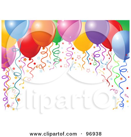 Royalty-Free (RF) Clipart Illustration of an Arch Of Colorful Birthday Party Balloons, Ribbons And Confetti by Pushkin