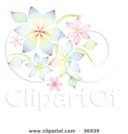 Royalty-Free (RF) Clipart Illustration of a Cluster Of Colorful Wire Mesh Flowers And Leaves With Text Space by Pushkin