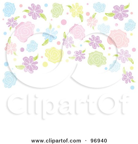 Royalty-Free (RF) Clipart Illustration of a Spring Time Background Of Colorful Flowers Arching Over White Space by Pushkin