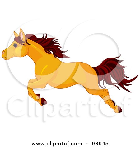 Royalty-Free (RF) Clipart Illustration of a Leaping Butterscotch Colored Horse In Profile by Pushkin