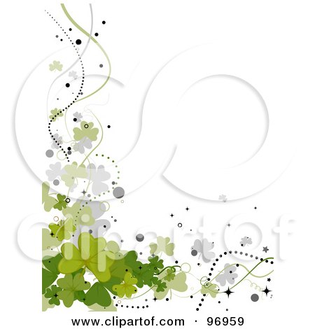 Royalty-Free (RF) Clipart Illustration of a Border Of Shamrocks And Waves Over White by BNP Design Studio