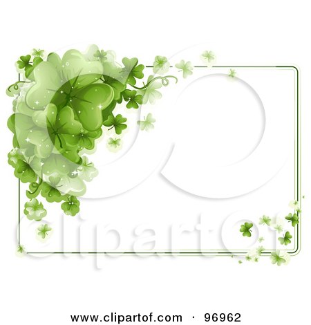 Royalty-Free (RF) Clipart Illustration of a St Patricks Day Border Of Green Shamrocks With Text Space by BNP Design Studio
