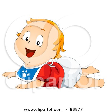Royalty-Free (RF) Clipart Illustration of a Red Haired Baby Boy In A Bib, Resting On His Belly On The Floor by BNP Design Studio