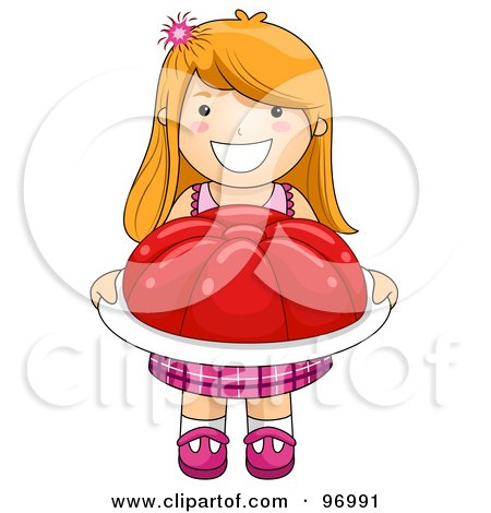Royalty-Free (RF) Clipart Illustration of a Happy Red Haired Girl Carrying A Giant Tray Of Gelatin by BNP Design Studio